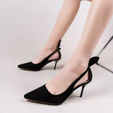 Spring Summer New Women's High Heels Black Bow-Knot Sexy Shallow Pointed Toe Stiletto Sandals Woman Wedding Party