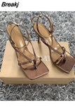 Sandals Summer High Heels Sandal Shoes Fashion Brand Strap Flip Flops Sexy Thin High Heel Pumps Square Toe Shoes