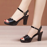 High-Heeled Thick-Heeled Sandals Women 2023 Summer New Muffin Thick Soles Waterproof Platform Bright Drill Fish Mouth Large Size