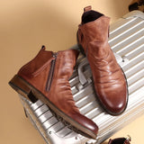 Popular Chelsea Leather Boots Double Side Zipper Non-slip Bottom Men's Shoes British Tassel Men's Leather Boots Plus