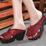 New Ethnic Style Genuine Leather Women Shoes Sandals wedges Slides Handmade Flower Women Summer