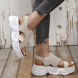 Women's Elastic Knitted Platform Sandals Summer 2023 Thick Bottom Slip On Sports Sandals Woman Hollow Out Thick Bottom