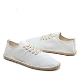 Men Canvas Shoes Breathable Men's Loafers Slip On Solid Black White Hemp Wrap Mens Shoes Espadrilles