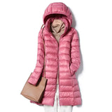 Slim Women Duck Down Jacket Long Ultra Light Thin Casual Coat Women Down Coat Puffer Jacket Slim Remove Hooded Parka