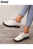 Women's Shoes on Sale 2023 High Quality Platform Loafers New Spring Casual Mom Shoe Lace Up Leather Flat Slip-On Shoes for