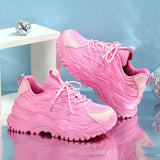 Pink Platform Sports Shoes for Women 2023 Autumn Non Slip Chunky Sneakers Woman Fashion Couple Student Thick Sole Dad