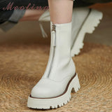 Genuine Leather Ankle Boots Shoes Women Round Toe Zipper Boots Platform Flat With Ladies Short Boots 2021 Autumn