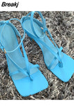 Sandals Summer High Heels Sandal Shoes Fashion Brand Strap Flip Flops Sexy Thin High Heel Pumps Square Toe Shoes