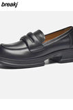 Platforms Women Pumps Spring Summer Working Casual Thick Heels Genuine Leather Loafers Shoes Woman Vintage