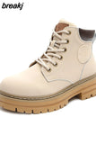 Ankle Boots Female Platform Shoes for Women 2023 Autumn Luxury Combat Short Leather Booties Ladies Elegant Medium