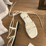 Shoes Women Sandals Narrow Band Vintage Square Toe Flat Cross Strap Thong Sandals V Shape Design Shoes