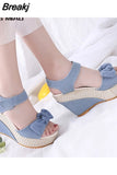New Designer Denim Sandals Women Sandals High Quality Wedges High Heels Peep-Toe Platform Shoes Woman Thick Bottom