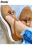 Women's Sandals Summer Vulcanized Shoes Fashion Tassel Casual Style Flat Shoes Solid Color Thick Bottom Women's
