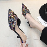 Breakj New Fine Heel High Heels Women's Sharp Head Half-Drilling Single Shoes High Heel Cool Slippers Women