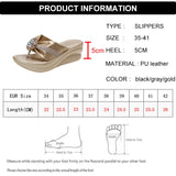Fashion Gold Wedges Slippers for Women 2023 Sequins Rhinestone Clip Toe Sandals Woman Summer Platform Slides