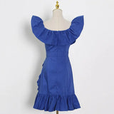 White Casual Patchwork Ruffle Dress For Women Slash Neck Sleeveless Irregular Mini Dresses Female 2021 Summer