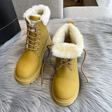 Winter Casual Warm Wool Women Ankle Boots Genuine Leather Platforms Shoes Woman Fashion Motorcycle Boots Size
