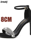 Women Cool Black High Quality Summer Open Toe Stiletto Heel Sandal Shoes Lady Summer Rhinestones Shoes Buckle Strap Heel