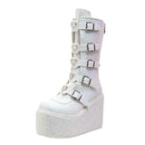 Women Sequin Boots Ladies Cosplay High Boots Comfort Long Tube Boots Pink Platform High Wedges Women Shoes Gothic