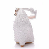 Queen Wedges White Lace Wedding Shoes Woman 8cm High Heels Bridesmaid Fashion Ankle Strap Womens