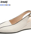 5.5CM Leather Women Shoes Slingbacks Wedges Pump Oxfords Brand Slip on Casual Shoes Moccasins Wild Driving Sandals