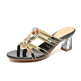 Women's Slippers In Summer Wear Crystal Diamond Sandals, Women's Sandals, Thick Heels, Bohemian Slippers, Full Of