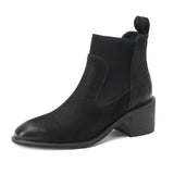 Ankle Boots Women Cow Leather Block High Heels Brown Black Chelsea Genuine Leather Short Boot Elegent Bootie Goth