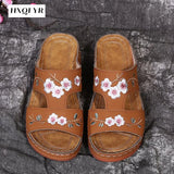 Women Embroider Flower Colorful Ethnic Casual Sandals Comfortable Soft Slippers Flat Platform Open Toe Outdoor Beach