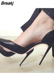 Matte Black 12cm High Heels Shoes Woman Pumps Tacones Pointed Toe Stilettos Sexy Wedding Shoes QKOU002