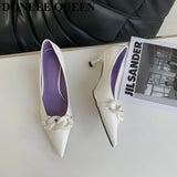 Pointed Toe Thin High Heels Shoes Women Female Pumps For Party Dress Shoes Brand Chain Decoration