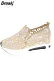 Wedge Shoes Sequin Mesh Breathable Shoes Women Gold Silver Platform Sneakers Women Height Increasing Thick Shoes