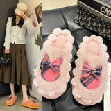 Bow Tie Wool Slippers Lovers Wear The New Korean Version Of Thick-Soled Household Cotton Slippers In Autumn And