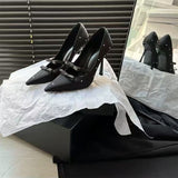 Breakj Temperament Bow Tip Black Water Drill Spring And Autumn Single Shoes Women's Shoes 2025 New Sexy High
