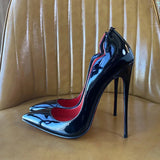 Curl Cut Women Solid Black Patent Pointy Toe High Heel Shoes Elegant Pumps Customize Stilettos Size 46 8cm 10cm