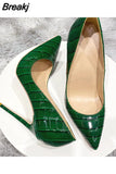 pattern green 12cm 10cm 8cm high thin heels shoes sexy pointed toe wedding energy gorgeous plus size pumps QP128