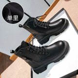 Winter Boots Women Ankle Booties Black Platform Boots Goth Shoes Lace Up Leather Boots Fahsion Designer