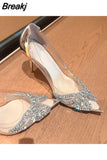 Summer New Women's Fashion Pointed Transparent PVC Rhinestone Wrapped Back Buckle High Heel Sandals Banquet