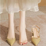 Breakj Sandals Women 2024 New Summer Fairy Not Tired Feet French Soft Leather Pointed Thick Heel High Heels