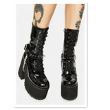 women's autumn and winter new fashion metal decorative high heel boots warm short fluffy thick-soled round toe