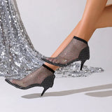 Summer New Pointy Sandals Hollowed-Out Network Celebrity Hollowed-Out Diamond-Encrusted Short Boots Summer Sexy Large-Sized Medium