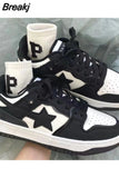 Womens Sneakers Fashion 2023 Fall New Lace-up Thick Sole Casual Vulcanized Shoes Breathable Pattern Womens Shoes Chaussure