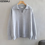 Winter casual chic v-neck oversize thick Sweater pullovers Women 2021 loose elegant Sweater Pullover female Long