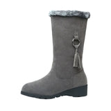Women's Winter Fur Boots Plush Warm Thickened Black Grey Ankle Boots Non Slip Leather Boots Thigh High