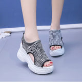 Breakj Knit Platform Sandals Lady Summer Mesh Round Head Fish Mouth Toe Cover Foot Sports Student Casual