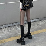 Women's Boots Fashion Square Toe Knee-length Boot Elastic And Comfortable Thick-soled Black Keep Warm Stretch Ladies