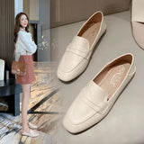 leather moccasins women square toe brief slip on loafers two wears slides flat shoes woman single sneakers size