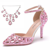 Breakj Tuxedo Diamond Wedding Shoes 9 Fine Heel Pointed Sandals Luxury Water Drill Wedding Shoes