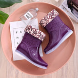 2023Women Rain Boots Ankle Boots Waterproof Shoes Winter Female Slip-On Cotton Shoes Size 36-41 Non-Slip Flat Round
