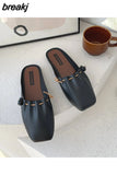 Women Slipper Square Toe Loafer Fabric Closed Toe Pleated Slip-on Slides Woman Sandals Slides flat Mules