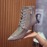 New High Heeled Ankle Boots Woman,Autumn/Winter Shoes,Fashion Short Botas,Side Zip,Pointed